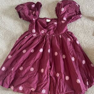 Altar'd State Crush Berry Puff Sleeve Embroidered Dress - Medium